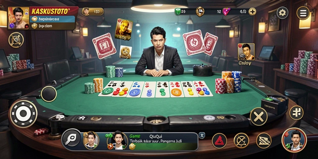 Screenshot gameplay QiuQiu di KASKUSTOTO menunjukkan suasana permainan yang menegangkan.