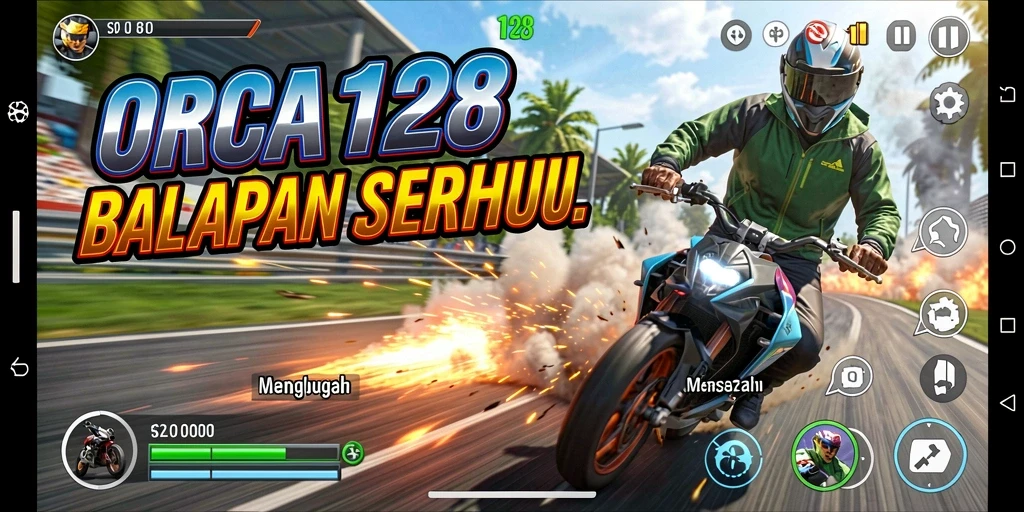 Screenshot ORCA128 menampilkan momen balapan yang mendebarkan.