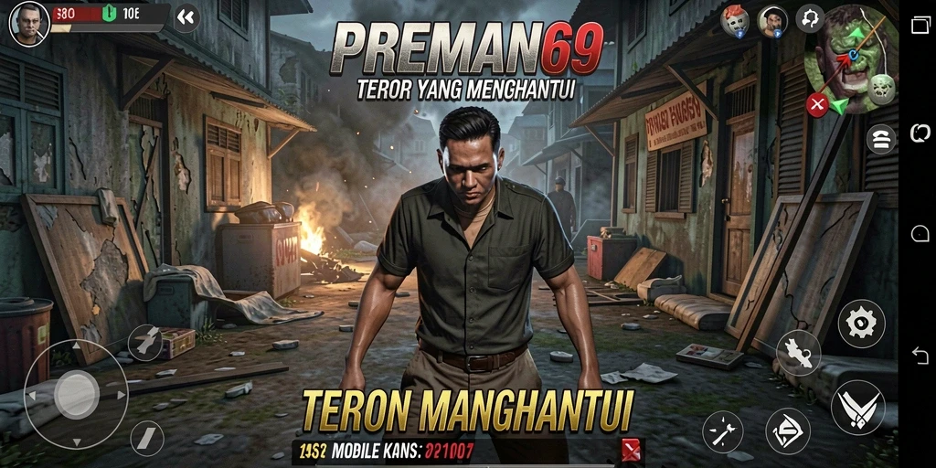 Screenshot gameplay PREMAN69 menampilkan suasana mencekam dan menyeramkan yang khas.